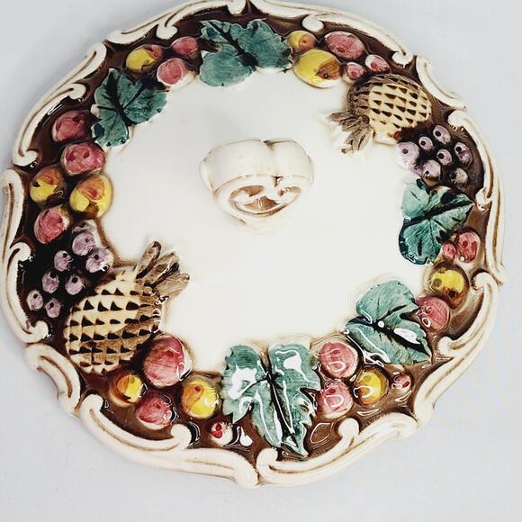 Vintage  Lefton 1958 Ceramic Della Robbia Robia Fruit Dish with Lid - Picture 14 of 15